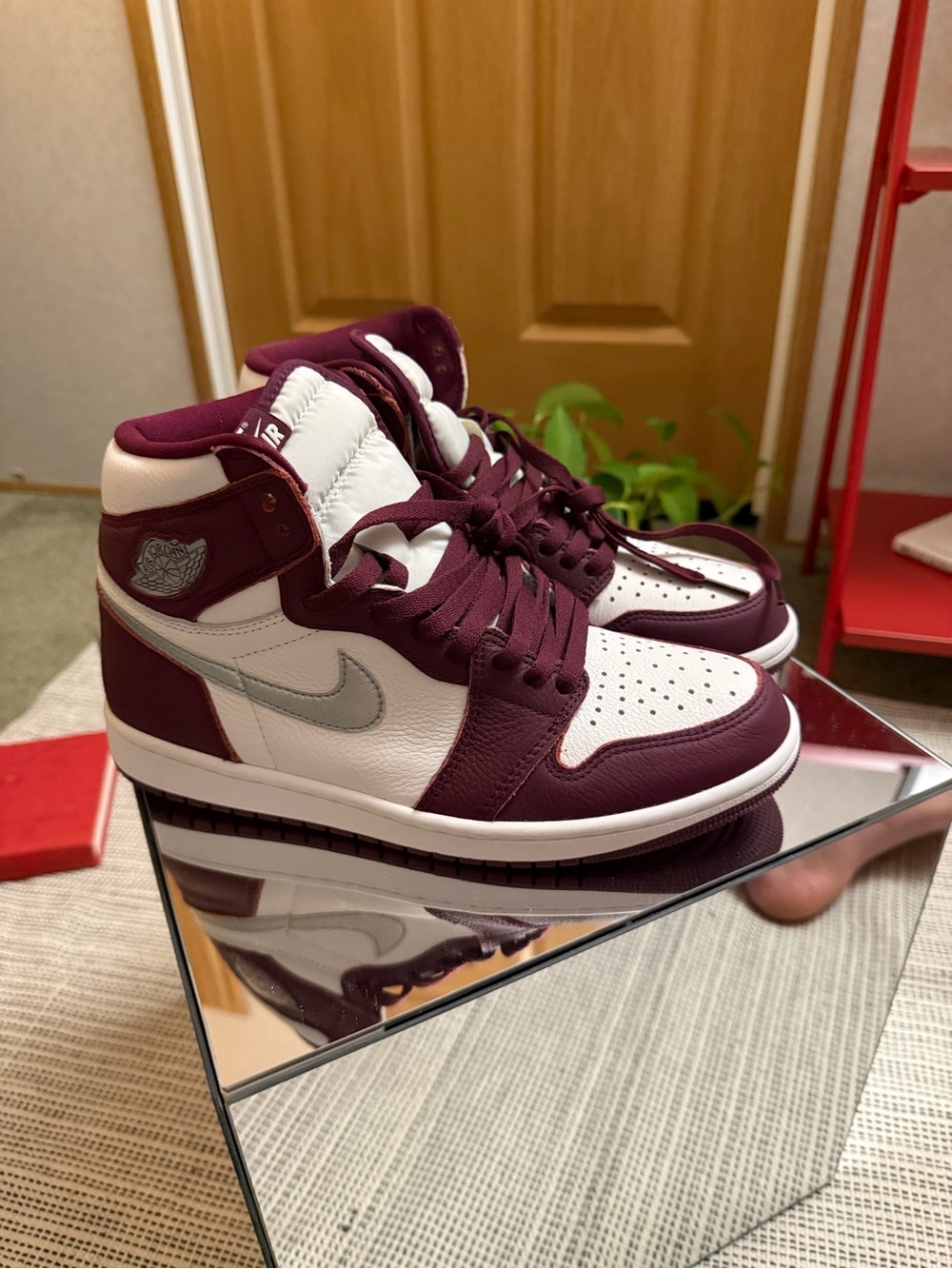 Nike Air Jordan 1 Retro High OG White & Burgundy with Silver Swoosh